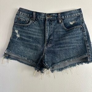 Pistola Dark Blue Frayed Jean Shorts